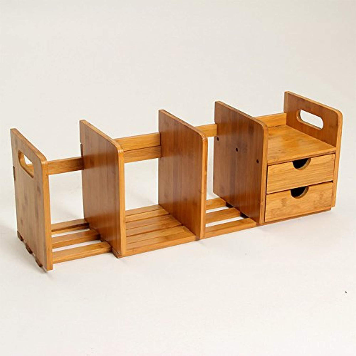 Natural Bamboo Desk Organizer with Extendable Storage and Two Drawers ...