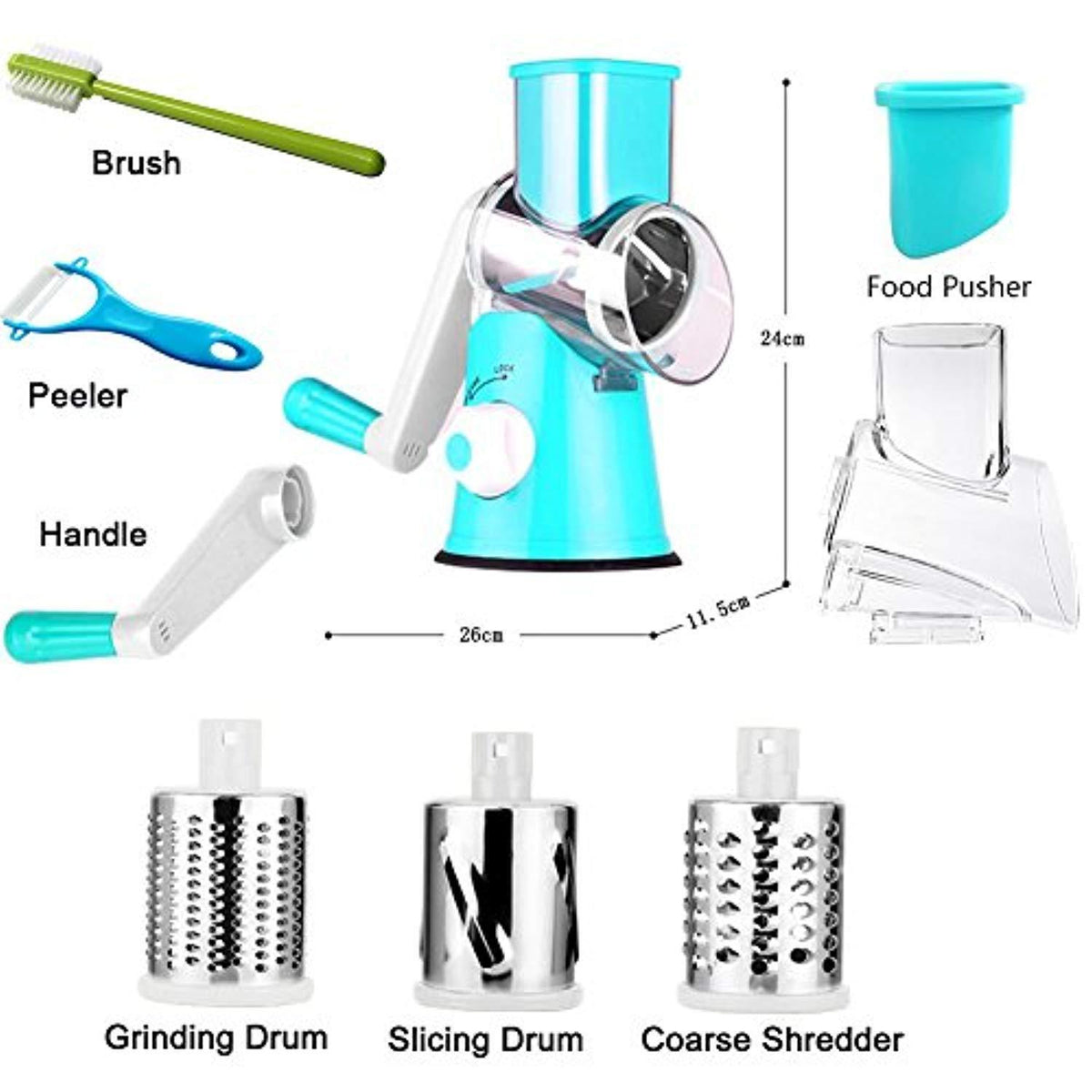 Manual Speedy Rotared Vegetable Fruit Cheese Nut Slicer Cutter Shredder  Grinder With 3 Interchangeable Round Stainless Steel Blades