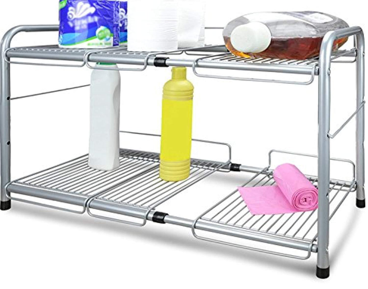 Surpahs 2 Tier Under Sink Expandable Shelf Organizer Storage Rack Silver