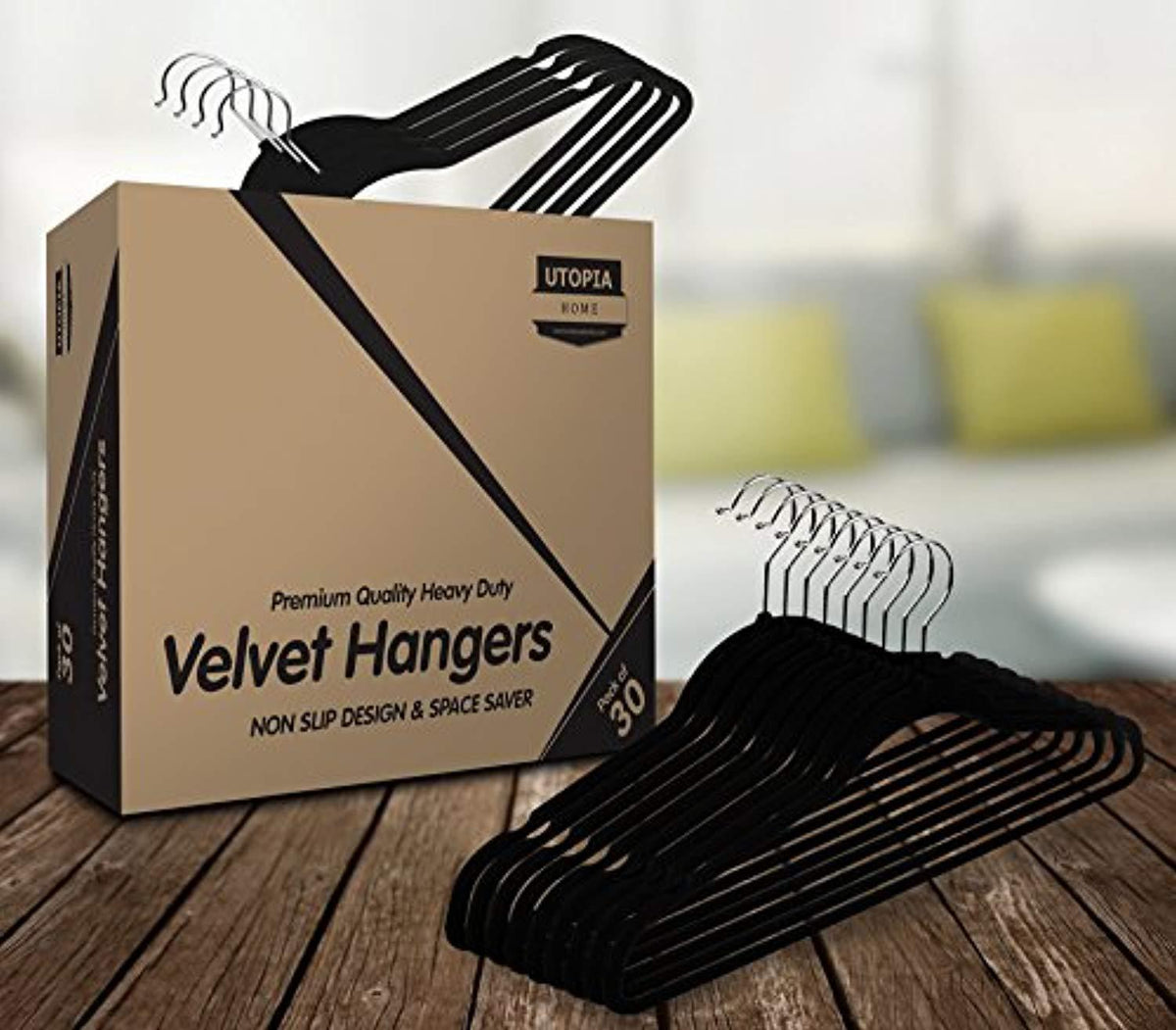 Utopia Home Premium Non Slip Velvet Hangers - 30 Pack - Heavy Duty - Coat Suit Hangers - Black