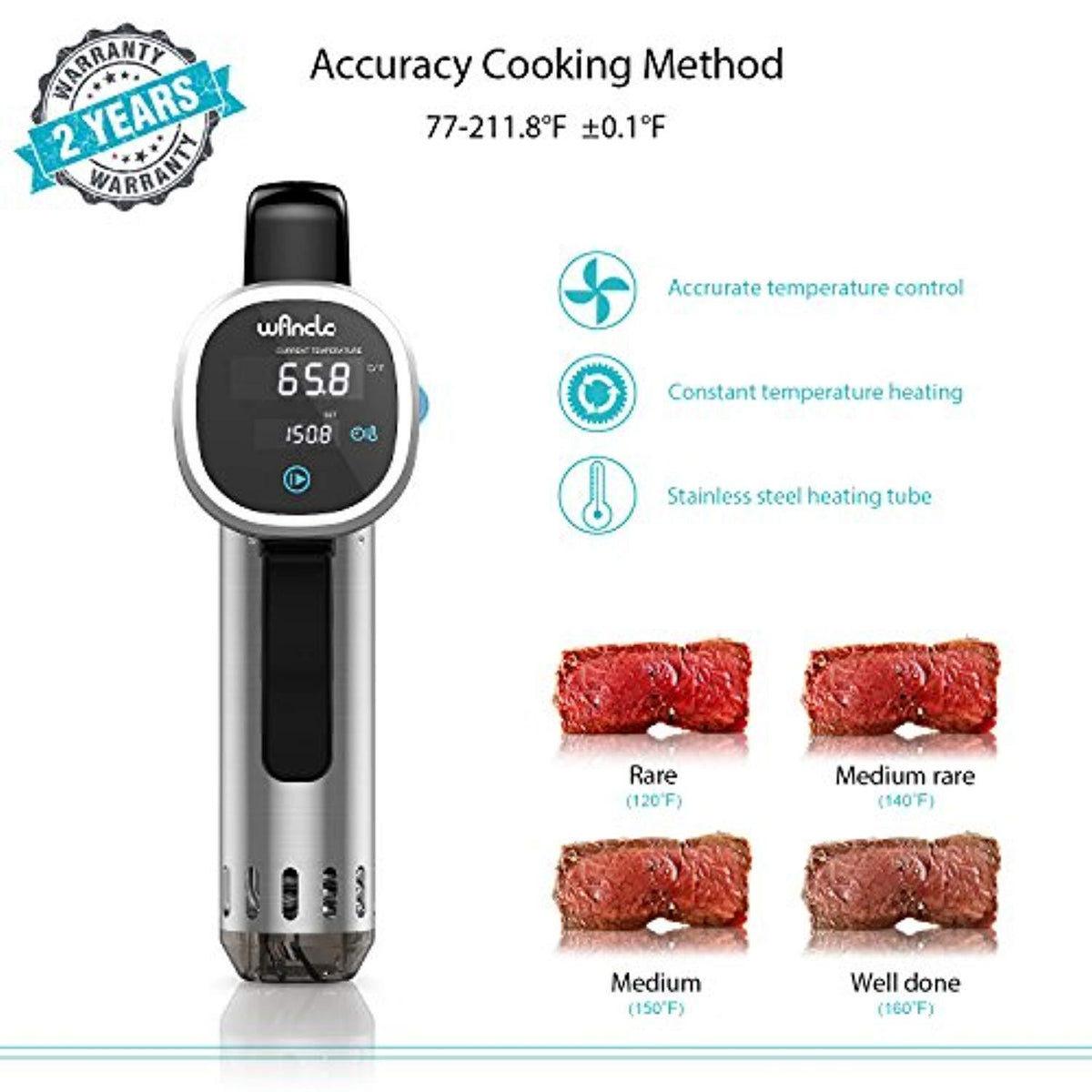 Wancle SVC001 Sous Vide Cooker, Thermal Immersion Circulator, with Recipe E-Cookbook, Accurate