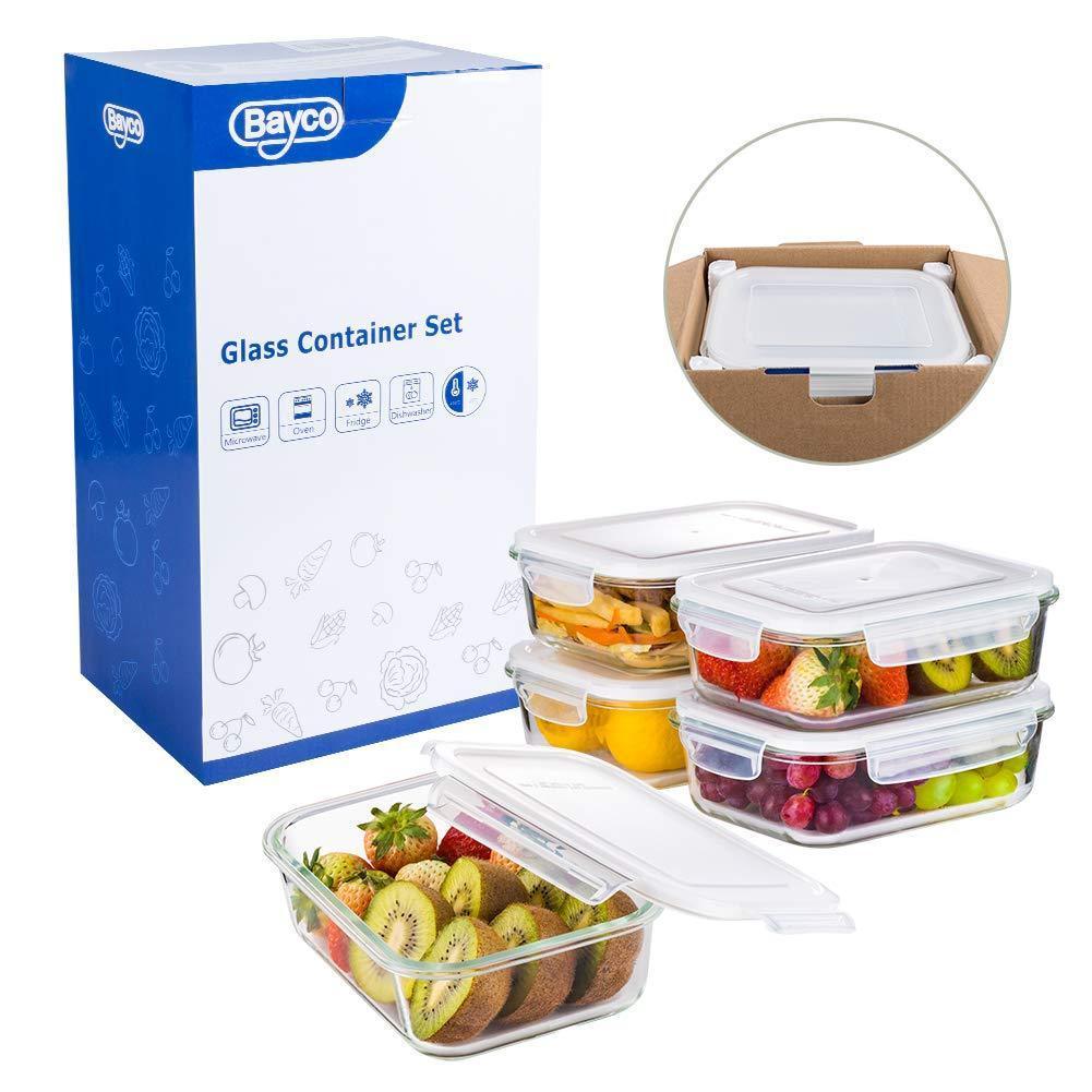  Bayco 10 Pack Glass Meal Prep Containers 2 Compartment, Glass  Food Storage Containers with Lids, Airtight Glass Lunch Bento Boxes,  BPA-Free & Leak Proof (10 lids & 10 Containers) - White