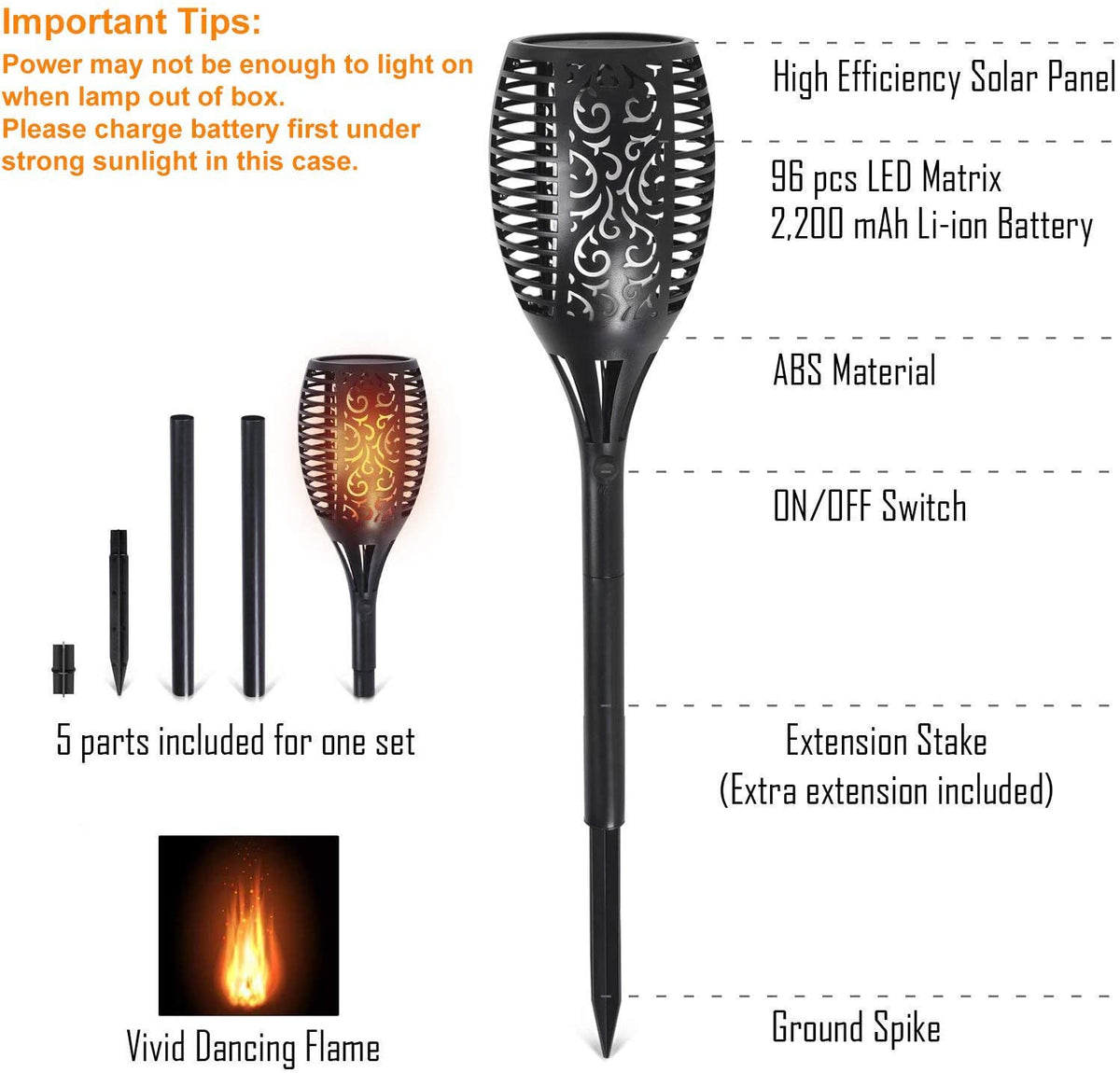 Solar Torch Lights With Flickering Flame Fire Effect Garden Light | Desertcart