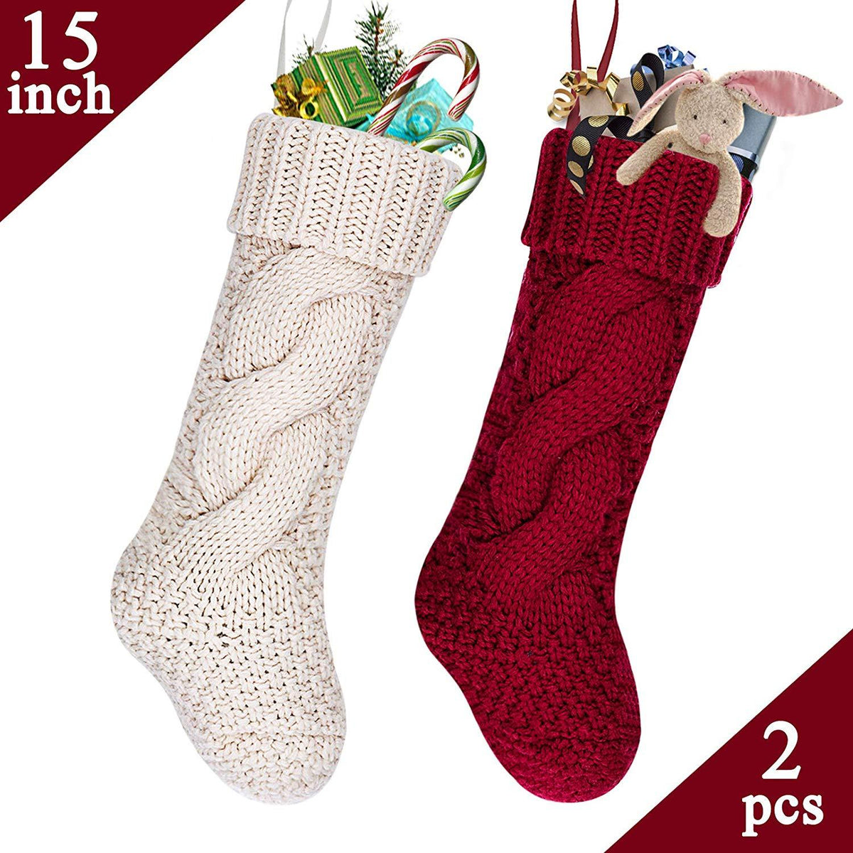 LimBridge Christmas Stockings, 2 Pack 18 inches Large Size Cable