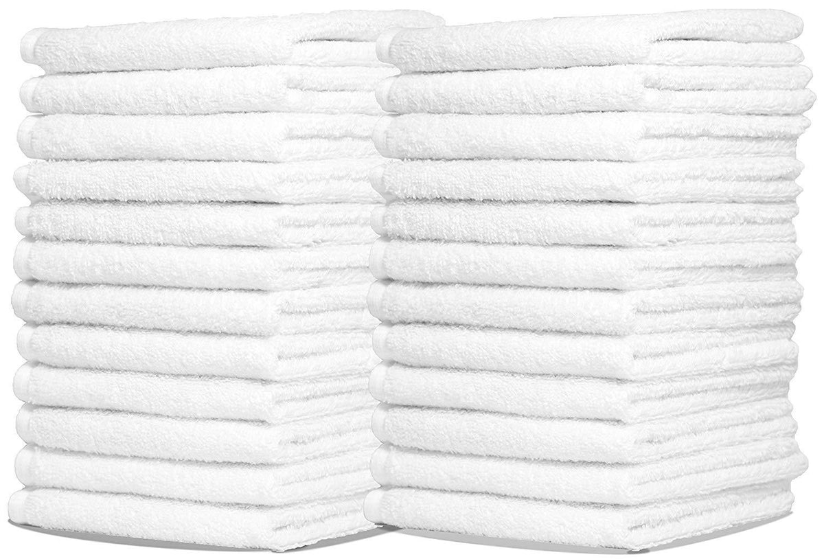 Washcloths 24 Pack 100% Cotton 12 x 12 Inches (White) Durable, Lightweight,  Bath Rags, Wash Rag, Commercial Grade and Ultra Absorbent Cleaning Towels