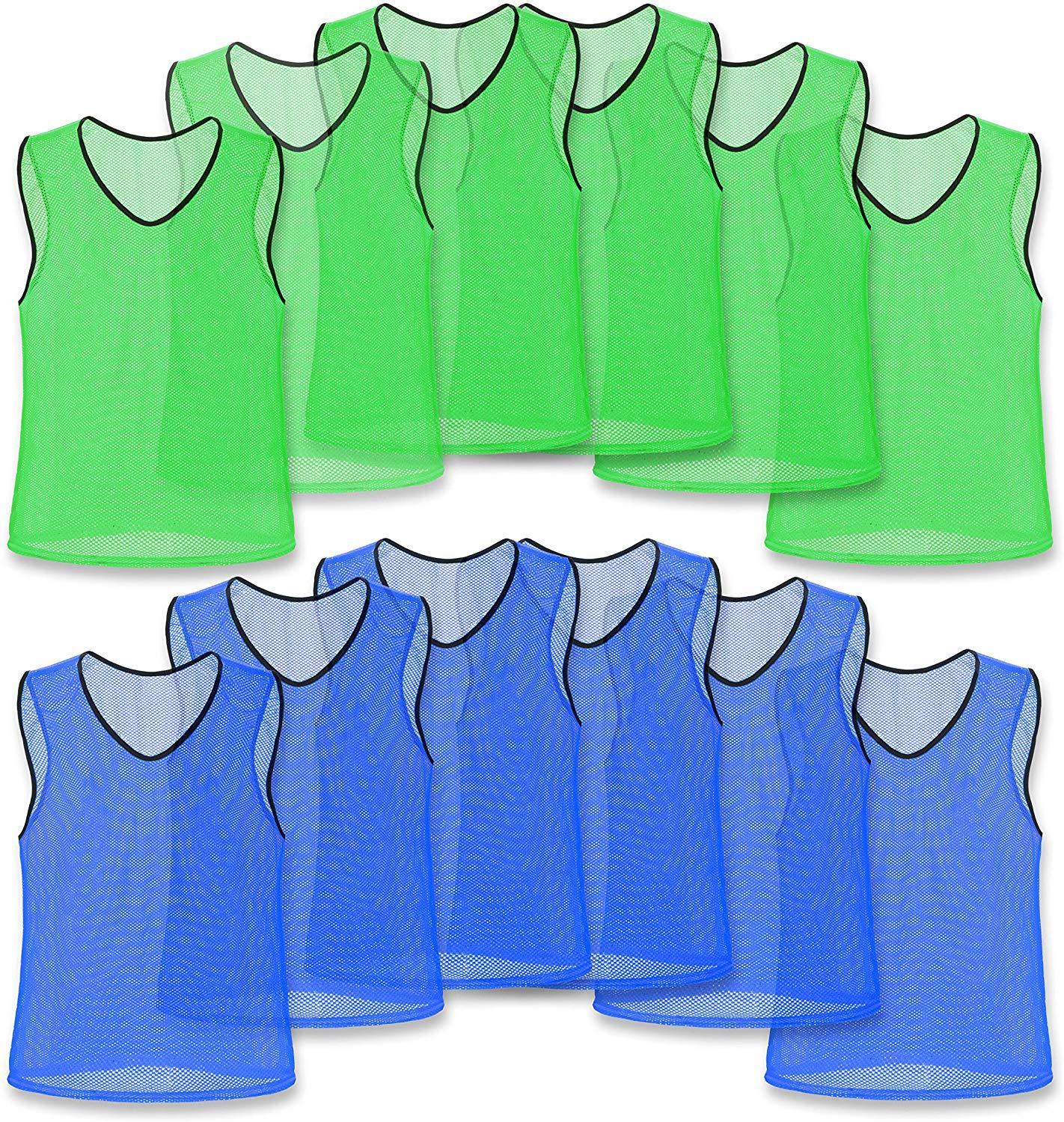 Green and blue nylon mesh team practice bibs