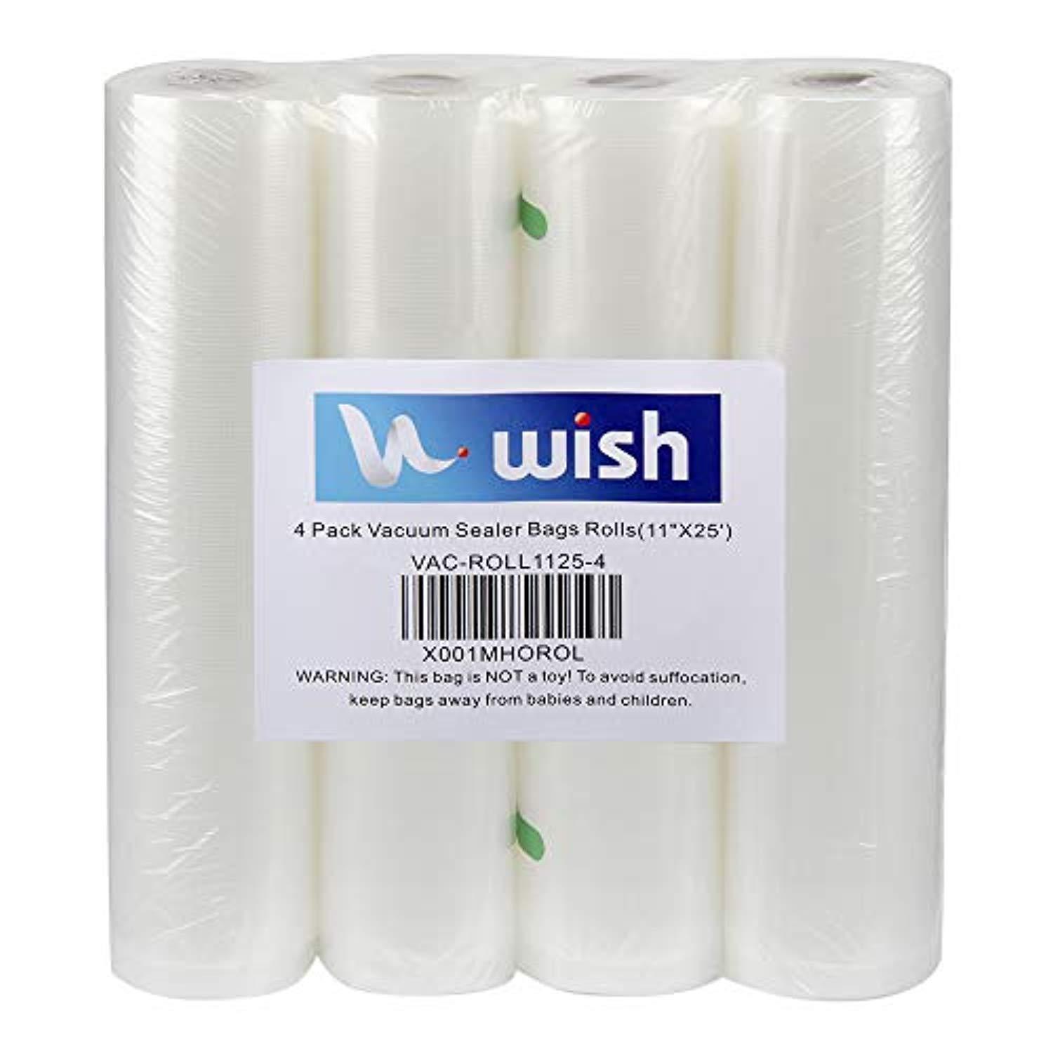 Vacuum Sealer Bags(4-Pack), Wish 11X25' Fits Inside Machine Heavy Duty Embossed