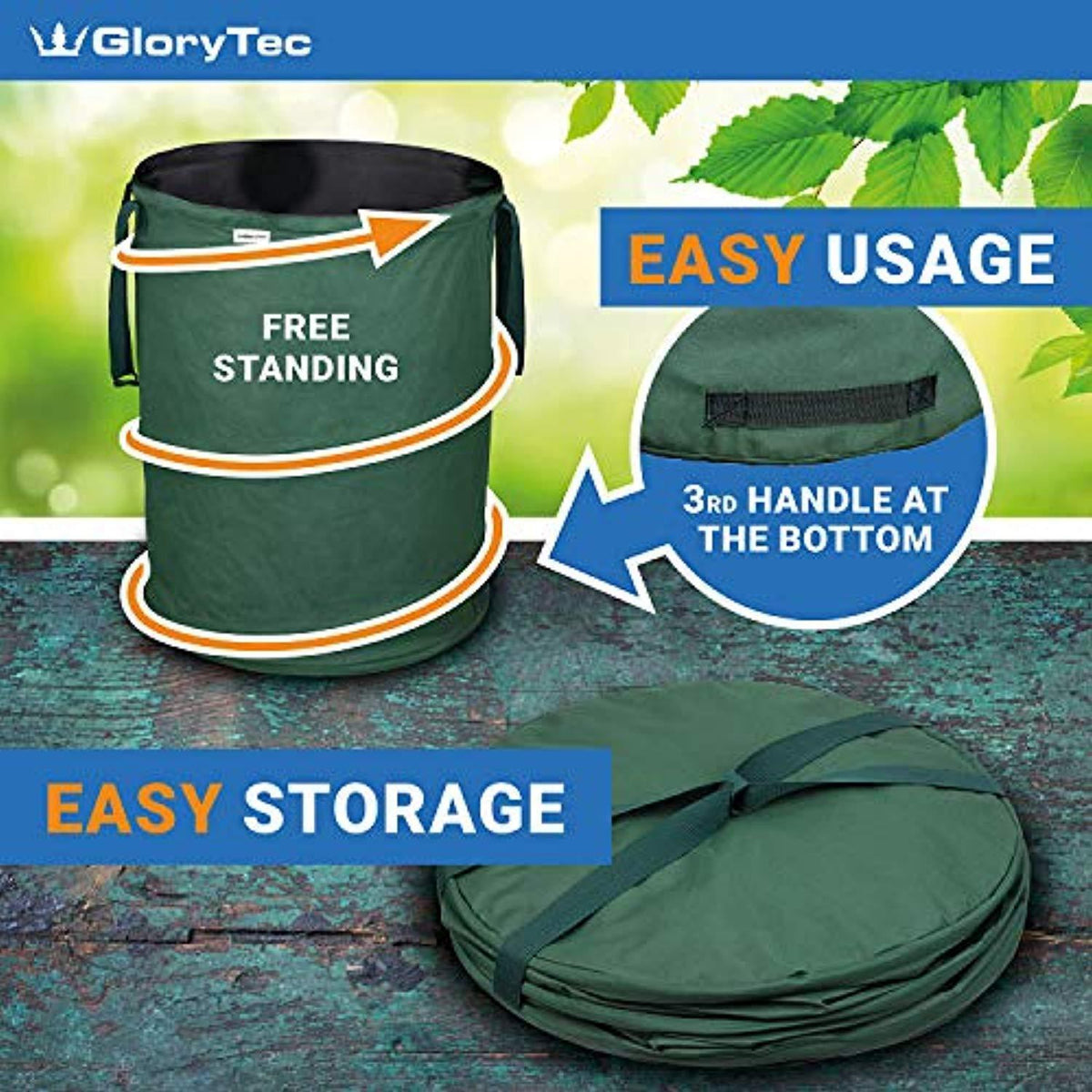 GloryTec 3-Pack Collapsible Garden Bag 45 Gallons Each - Heavy-Duty Ga ...