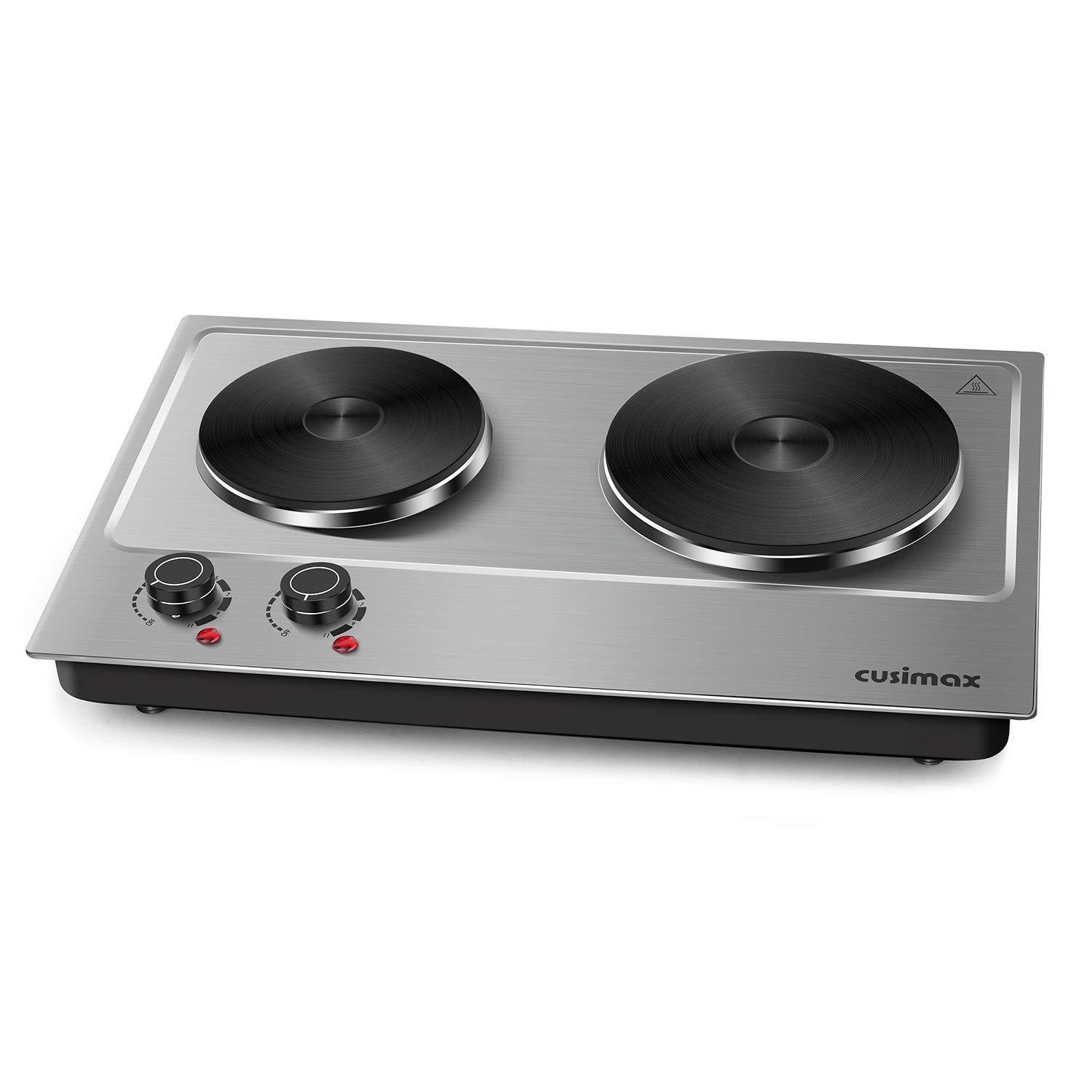 Cusimax 1800W Ceramic Electric Hot Plate,Dual Control Infrared Cooktop,  Black