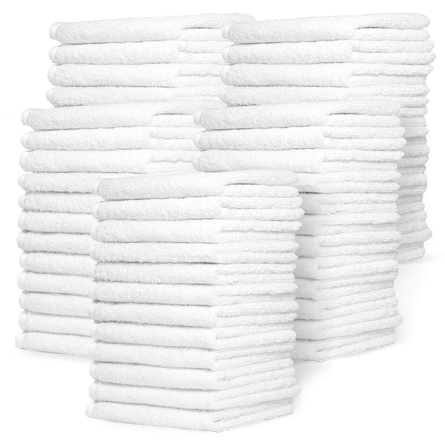 Washcloths 24 Pack 100% Cotton 12 x 12 Inches (White) Durable, Lightweight,  Bath Rags, Wash Rag, Commercial Grade and Ultra Absorbent Cleaning Towels
