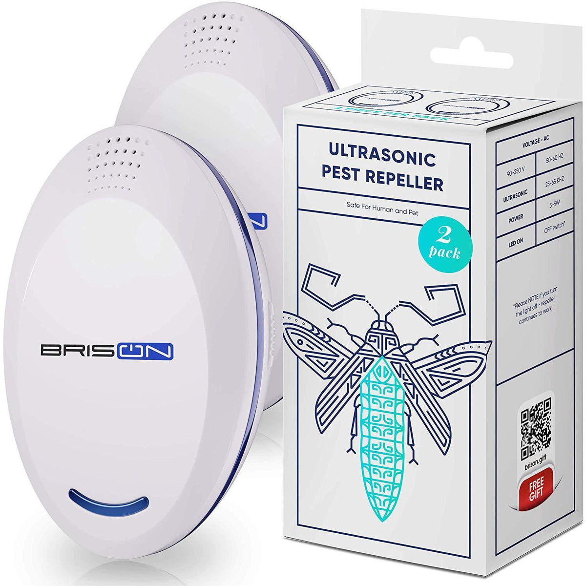 BRISON Ultrasonic Pest Repeller Plug-in Control Electronic Insect Repe ...