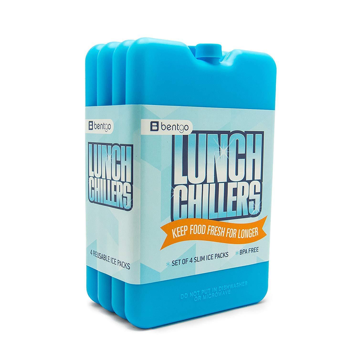 Bentgo Ice Lunch Chillers - Ultra-Thin Ice Packs Perfect for Everyday Use  in Lunch Bags, Lunch Boxes and Coolers - 4 Pack (Blue) 